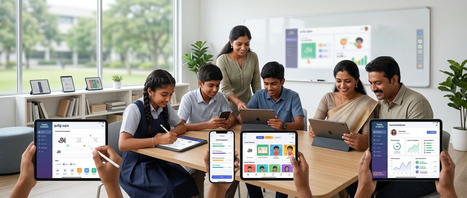 A family using the Tamizhi app together