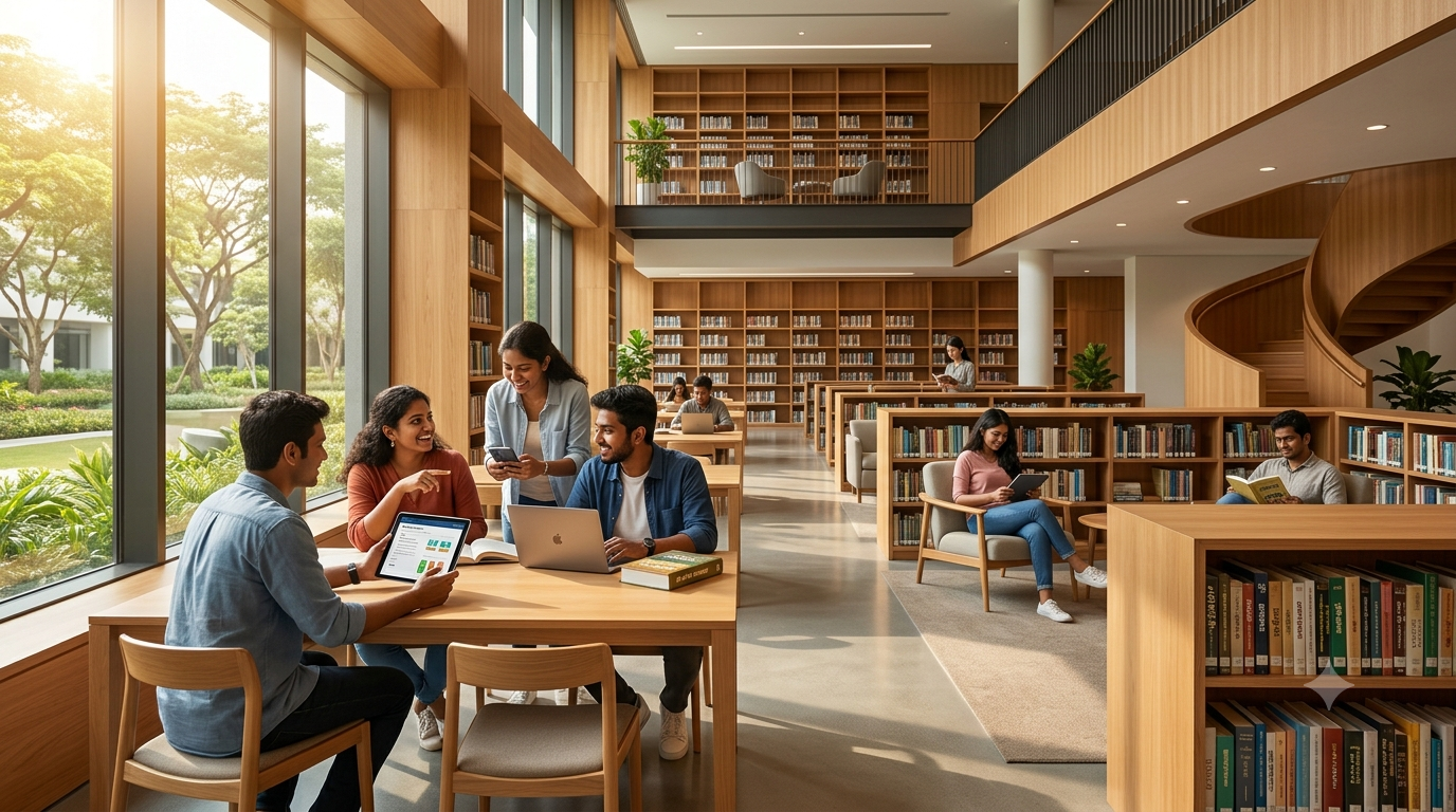 Students studying together in the academy library